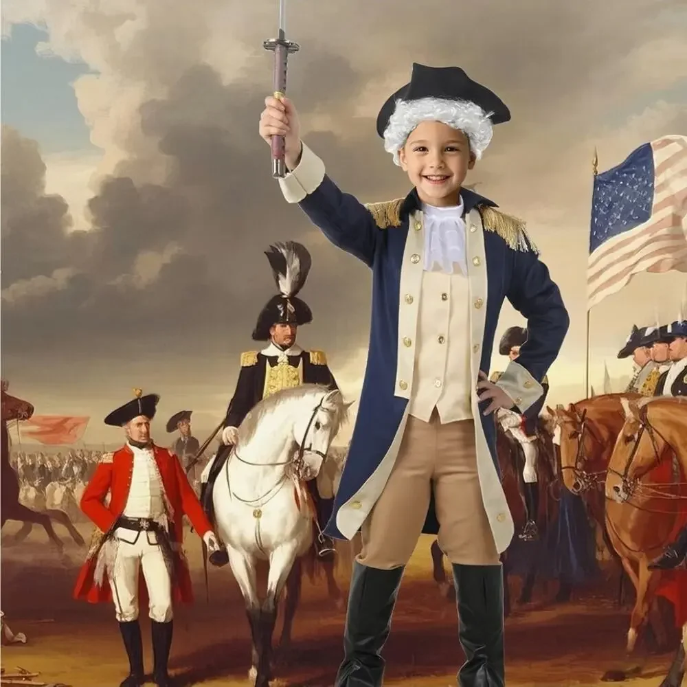 George Washington Boys XL Hamliton American Colonial Uniform Halloween Costume